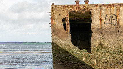 Famous British Mulberry harbours In Normandy in France on September 2024