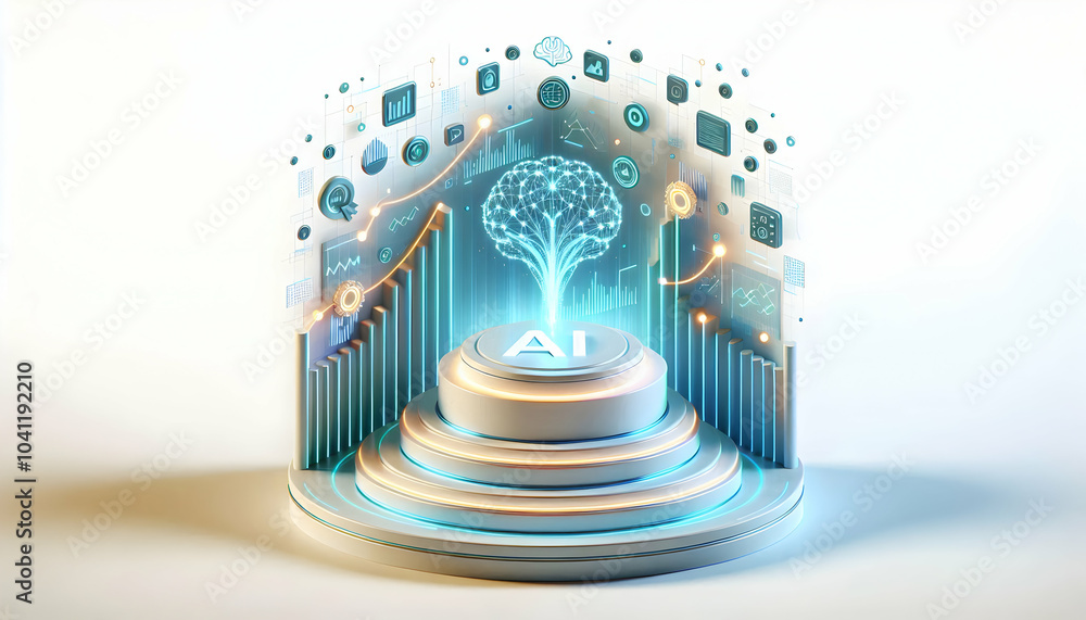 Poster 3d podium ai data streams growth elements futuristic design floating data streams with copy space fo