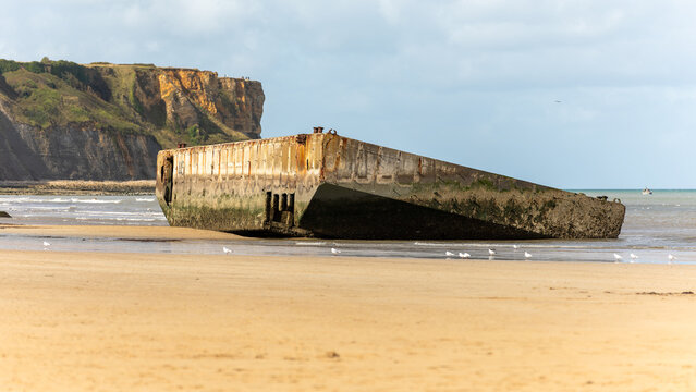 Famous British Mulberry harbours In Normandy in France on September 2024
