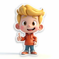 Fototapeta premium Cute 3D character, cartoon sticker on white background, 3D rendering