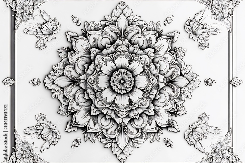 Aufkleber mesmerizing mandala design with symmetrical geometric patterns handdrawn in blackandwhite the vector