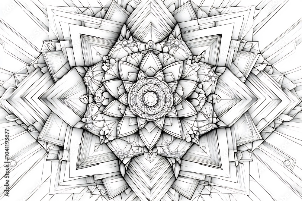 Poster mesmerizing mandala design with symmetrical geometric patterns handdrawn in blackandwhite the vector
