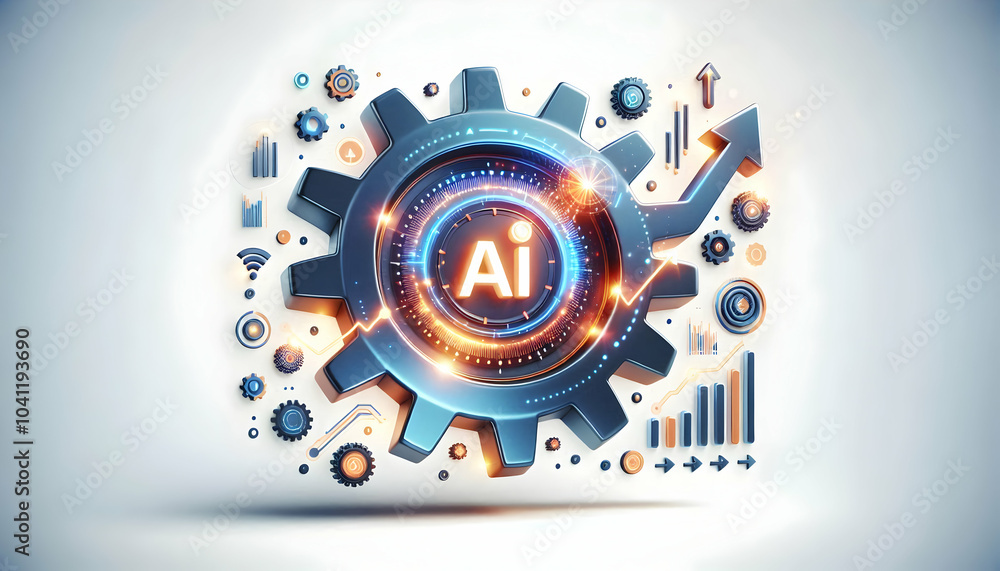Poster 3d ai data gear with glowing elements upward arrows vector symbolizing growth technological expertis