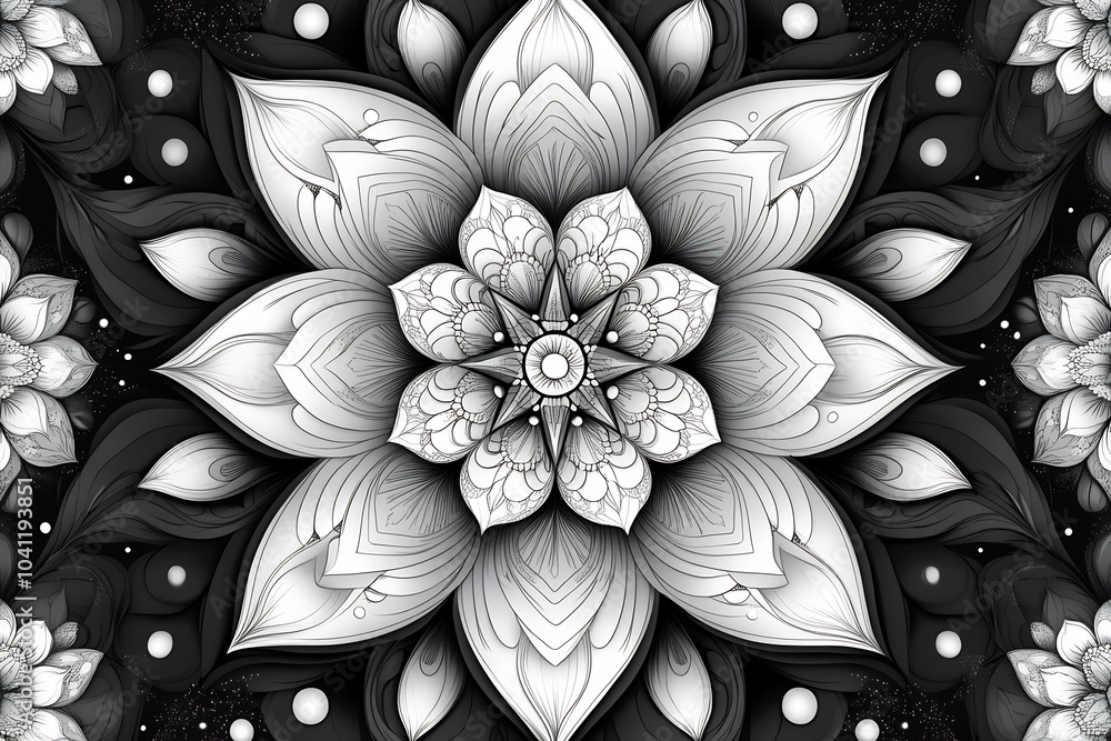 Aufkleber mesmerizing mandala design with symmetrical geometric patterns handdrawn in blackandwhite the vector