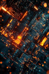 Abstract Futuristic Circuit Board with Glowing Orange Lights