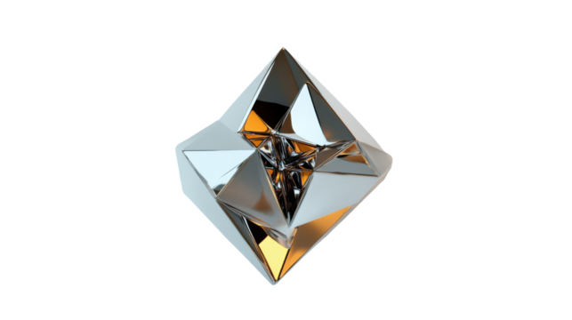 Abstract metallic pyramids sculpture for modern design inspiration - transparent background png