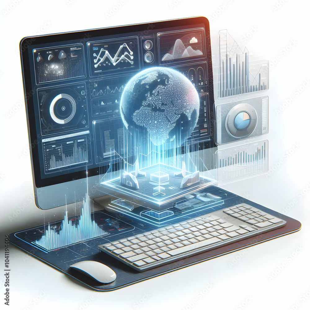 Aufkleber 3d holographic desktop floating data visualization keyboard concept glossy computer projects hologra
