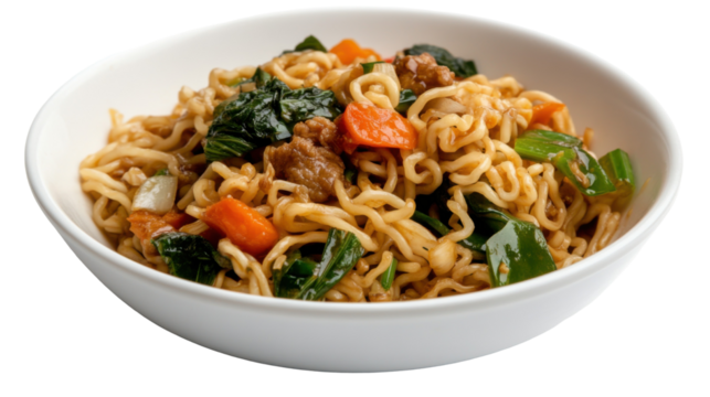 Delicious chow mein noodles with vegetables for culinary inspiration - transparent background png