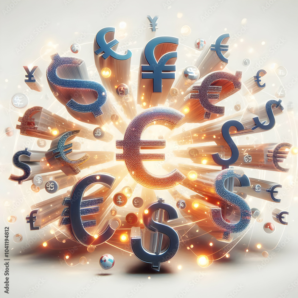 Poster 3d soft focus currency exchange icons with light orbs abstract forex concept medium shot of transfor