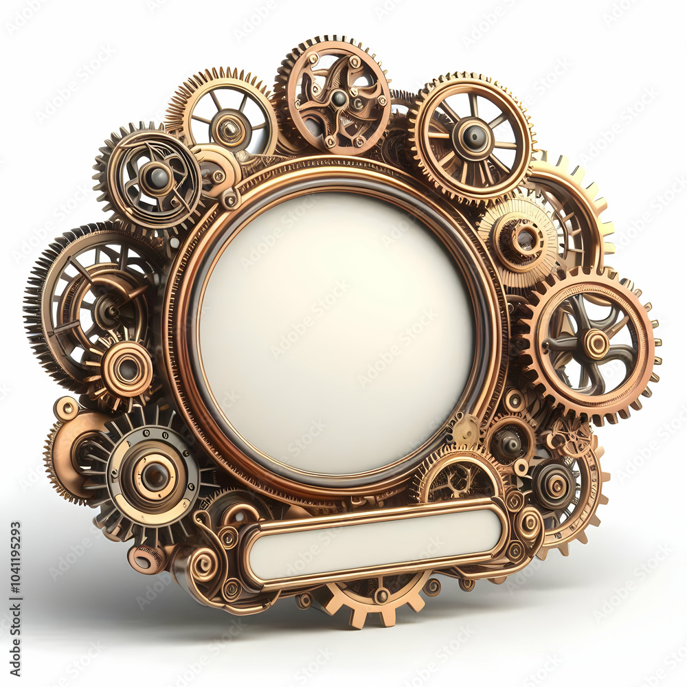 Poster 3d steampunk frame copper brass moving cogs gears concept detailed view customizable design mastery 