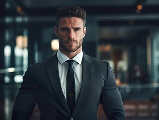 Fototapeta premium Portrait Attractive confident business man in business professional working office