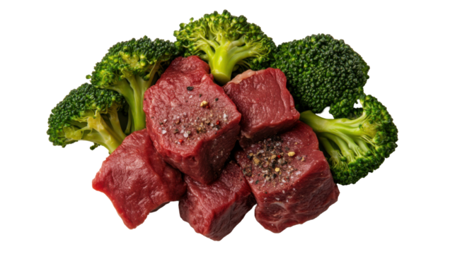 Fresh beef with broccoli - isolated on white for culinary and promotional use - transparent background png