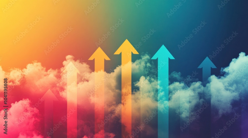 Poster abstract upward arrows symbolizing progress and growth, set against a gradient background of vibrant