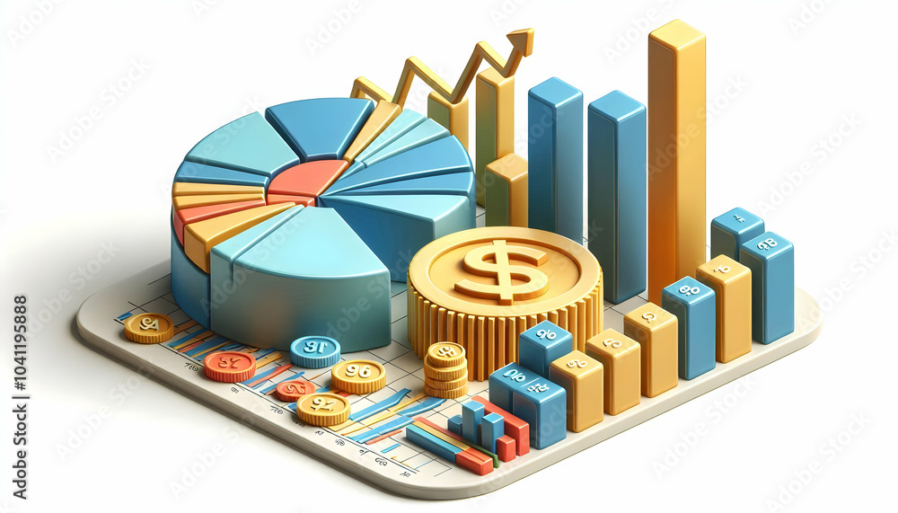Aufkleber 3d graph budget pie segments vector financial distribution analysis infographic isolated white backg