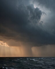 Dramatic Stormy Sky Over Dark Water Landscape.