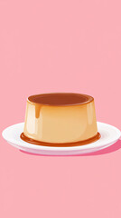 Caramel custard pudding with mint. Homemade caramel dessert or flan on a background.
