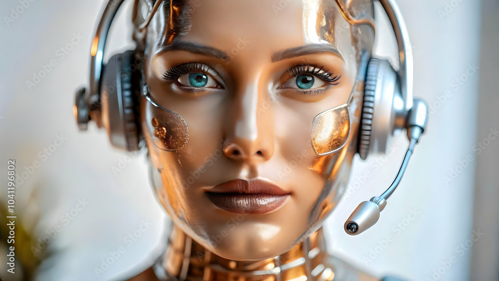 Poster close up ai hologram customer support headset macro image futuristic ai integration customer service