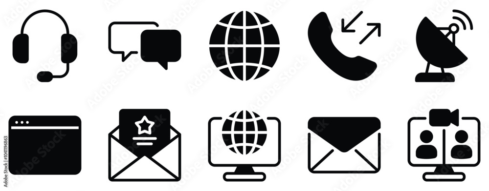 Poster contacts and communication icon set streamlined line style collection for connectivity