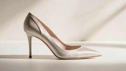 Elegant High Heel Shoe Displayed on Simple Background.