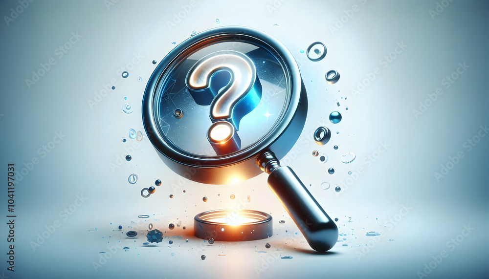 Aufkleber 3d magnifying glass floating question mark concept mastery discovery problem solving innovation tren
