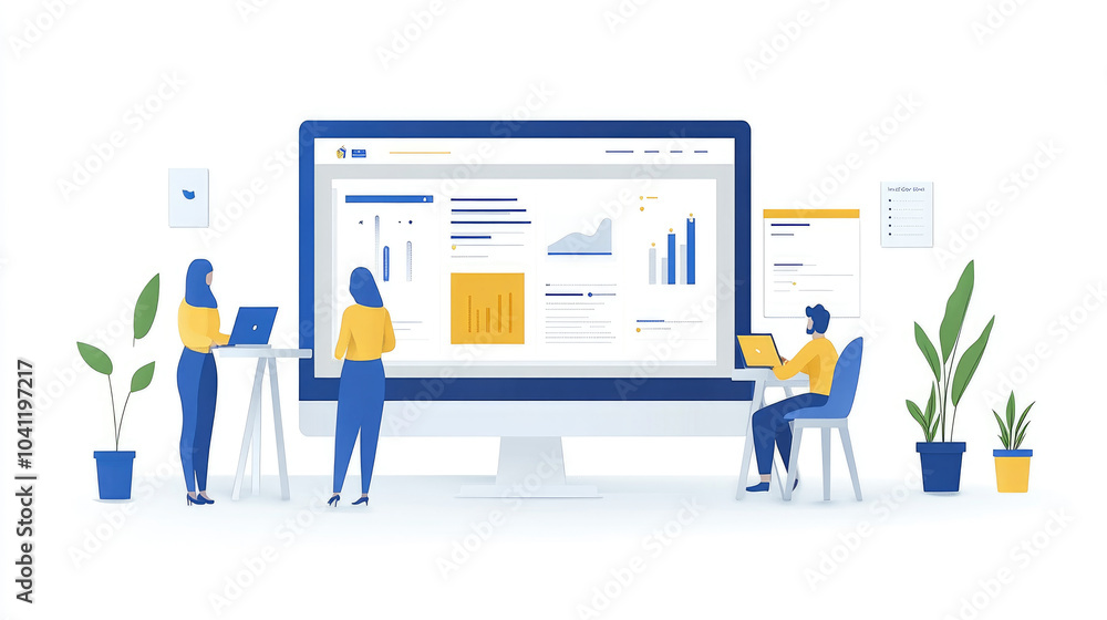 Aufkleber a creative team collaborates while analyzing data displayed on a large screen in a contemporary offi