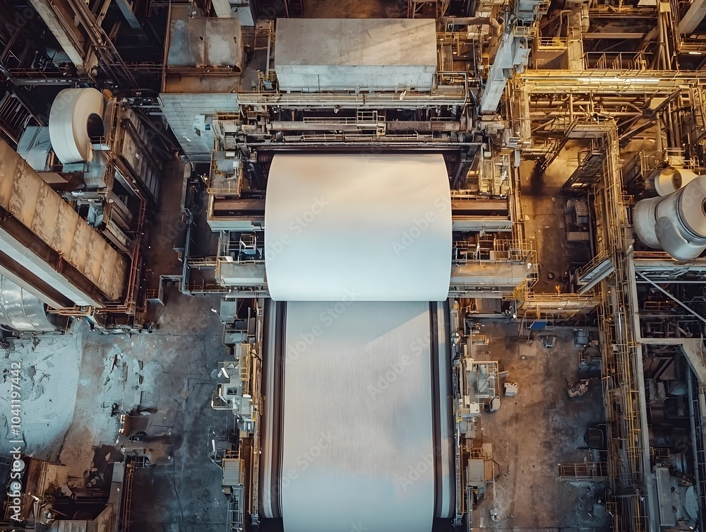 Poster large scale paper mill processing massive rolls showcasing the efficiency and scale of the pulp and 