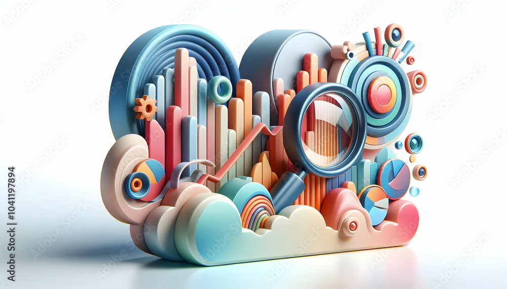 Poster 3d soft abstract market research concept image - sophisticated abstract shapes & gradients for data 
