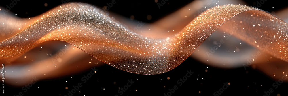 Poster the artwork features a flowing ribbon of orange and silver, sparkling with particles on a dark backd