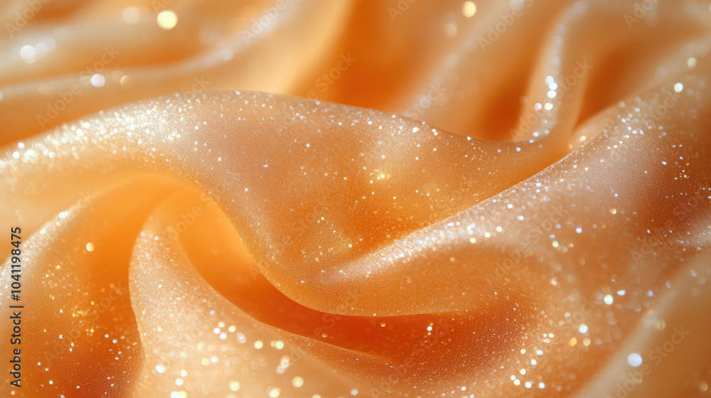 Poster soft orange fabric gracefully drapes, sparkling gently under soft light, creating an inviting and el
