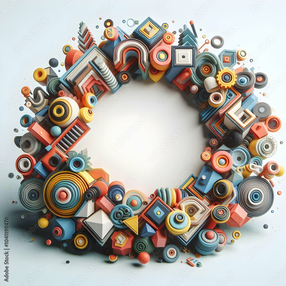 Aufkleber abstract geometric border 3d elements rotating camera colorful shapes assemble innovation clean whit