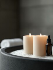 Candles and Essential Oil Dropper by Bathtub: Spa and Wellness