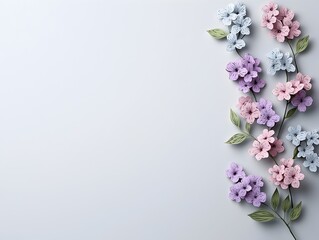 Elegant 3D Paper Cut Lilac Blossoms in Pastel Colors on Clean Backdrop