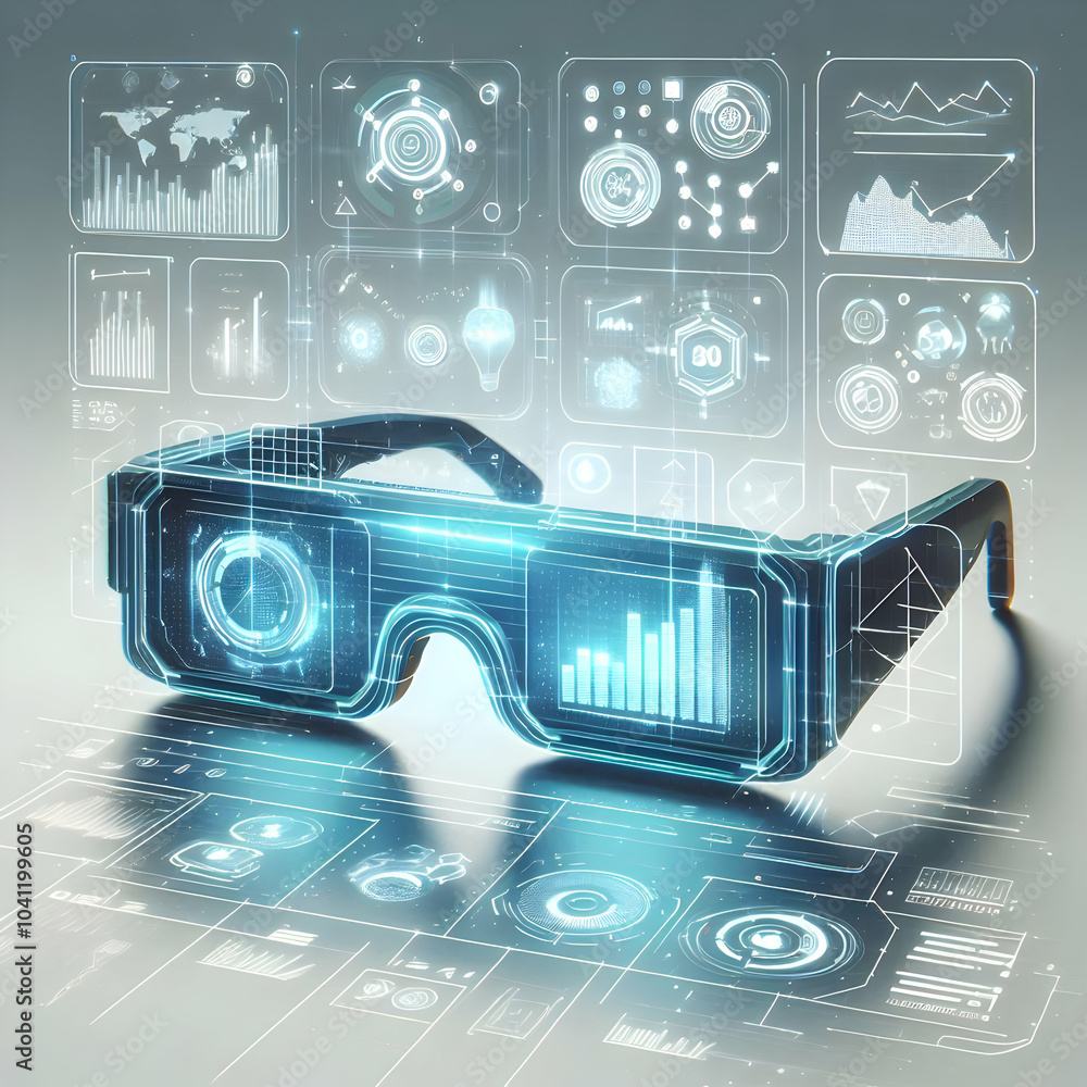 Aufkleber 3d holographic glasses projecting data overlays - futuristic technology visuals with glowing charts 