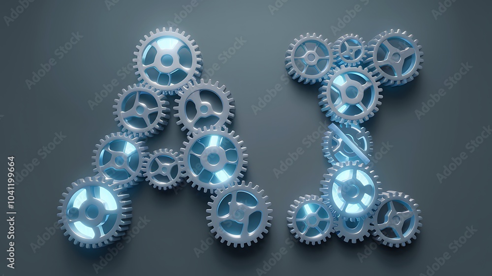 Poster 3d render of ai made with interconnecting gears