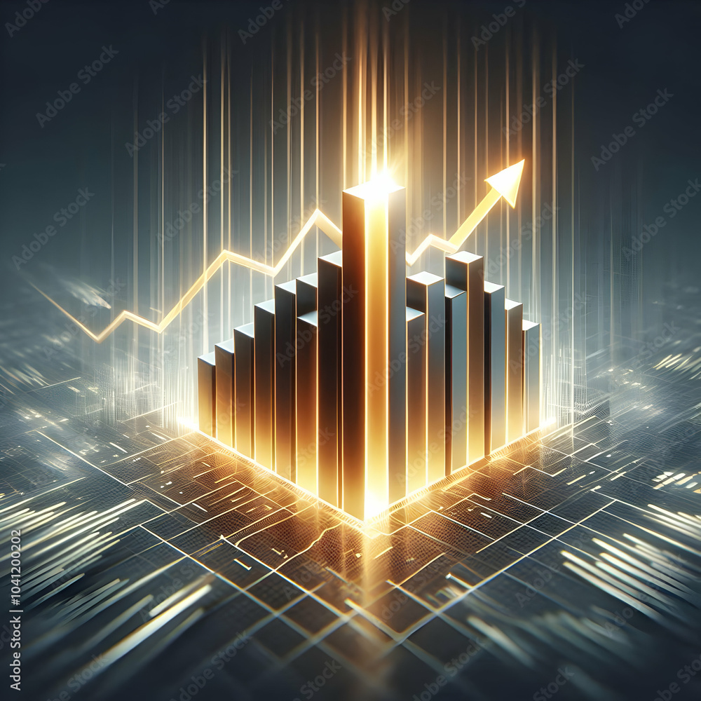 Aufkleber 3d blurred bar chart glowing peak concept wide shot showing growth success zoom in on highest bar br