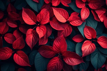 A Close-Up View of Lush Red and Green Leaves