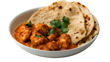 Delicious chicken korma with fresh paratha for culinary enthusiasts - transparent background png