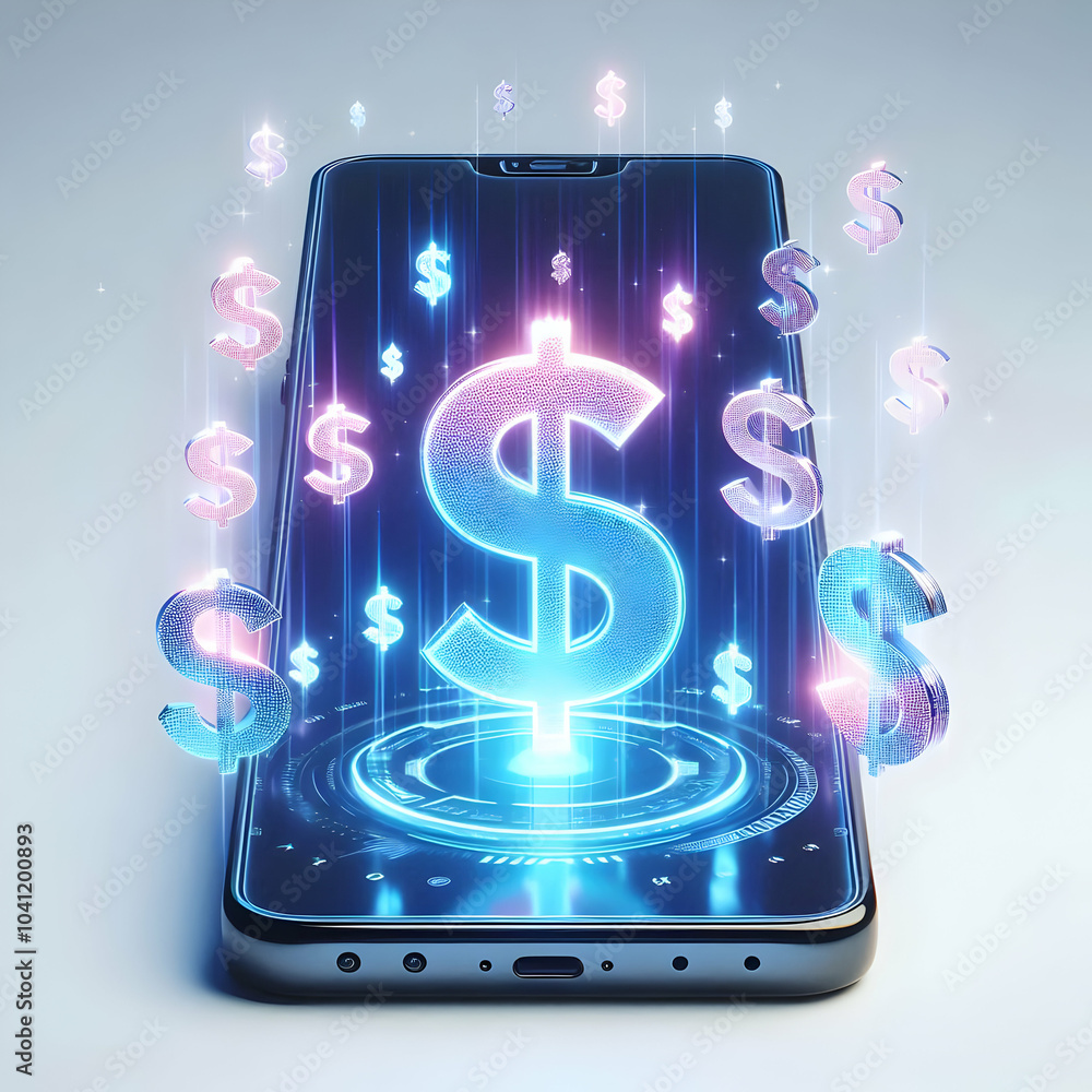 Poster 3d holographic smartphone floating app icons copy space sleek glossy design futuristic aura modern c