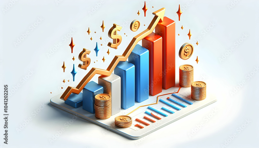 Aufkleber 3d bar graph increasing profits vector icon business growth symbol market success clean design infog
