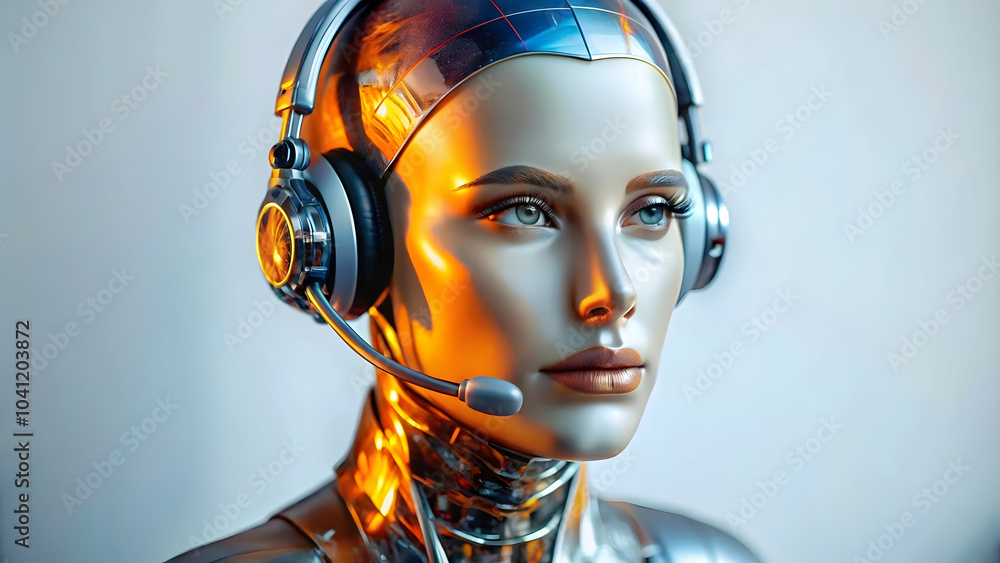 Poster close up ai hologram customer support headset macro image futuristic ai integration customer service