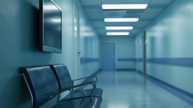 Empty hospital waiting room television, static