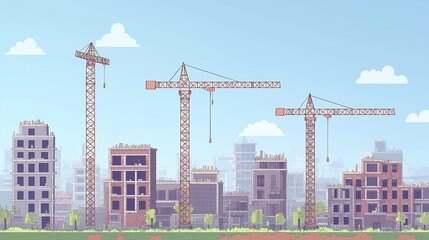 Urban Construction with Cranes and Buildings