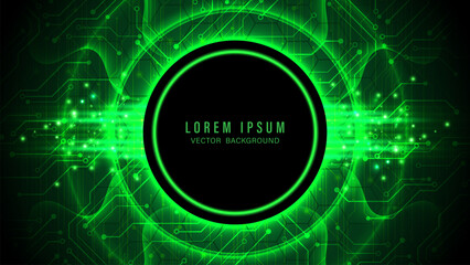 Abstract vibrant green futuristic digital background with circle glowing, circuit patterns