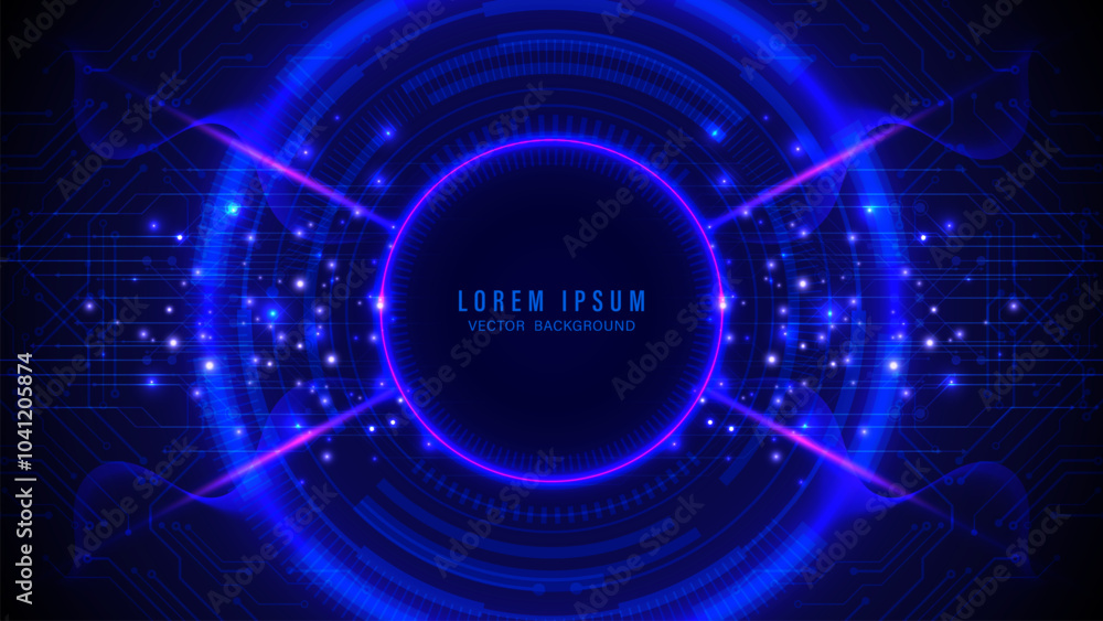 Wall mural futuristic dark blue background with circular and circuit patterns