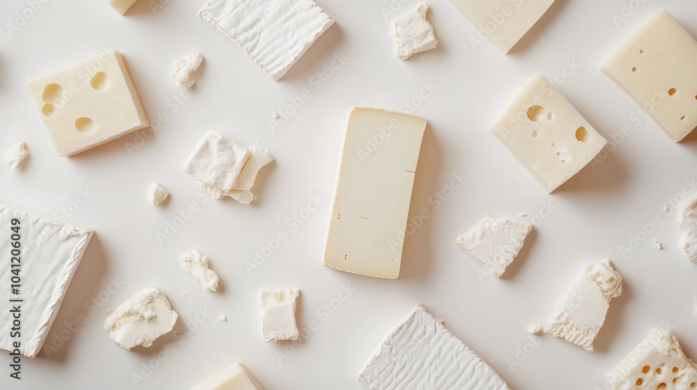 Poster white cheese arranged within frames on a clean backdrop