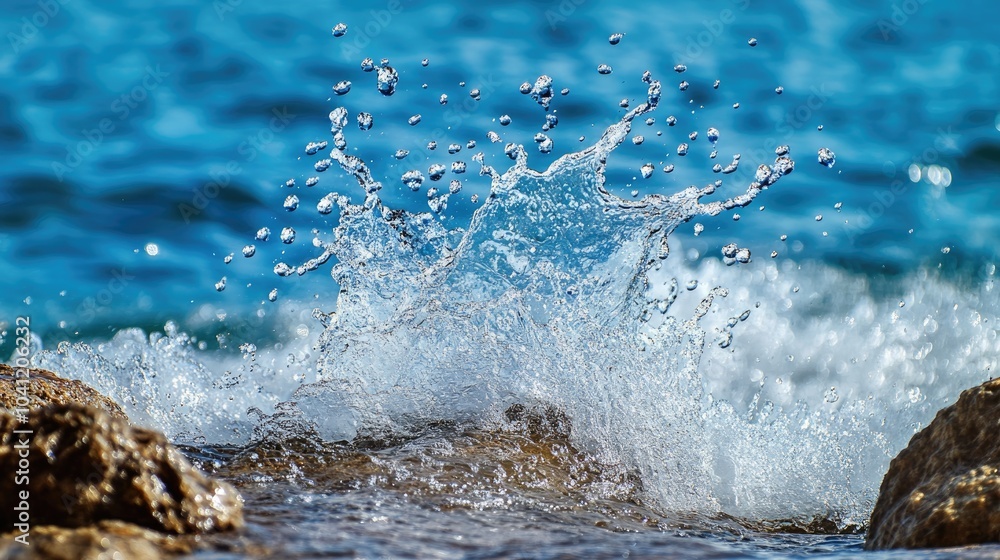 Poster high dynamic range image showcasing a striking and vigorous isolated splash of crystal clear blue wa