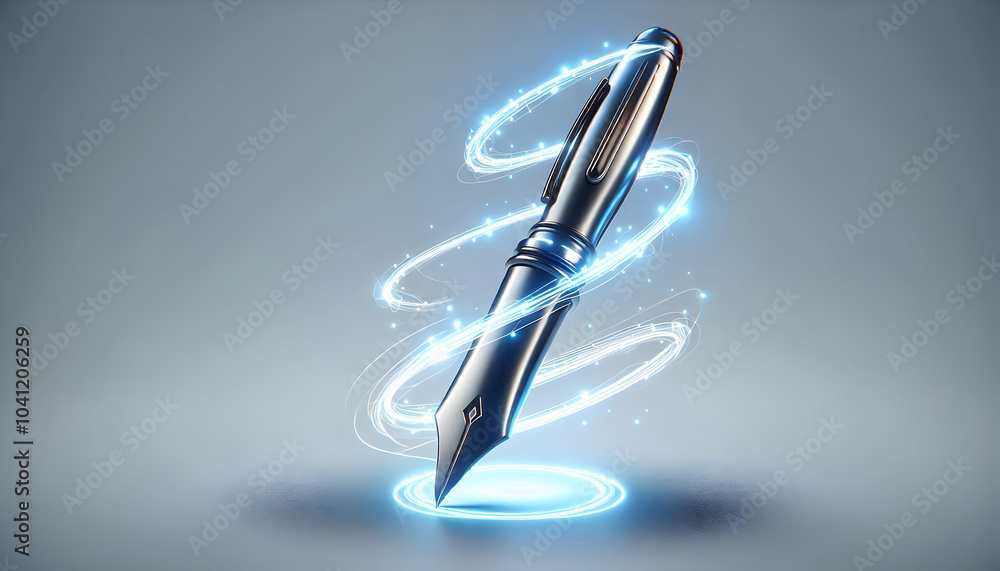 Aufkleber 3d floating pen with glowing digital signature concept - sleek airborne pen creating lighted signatu