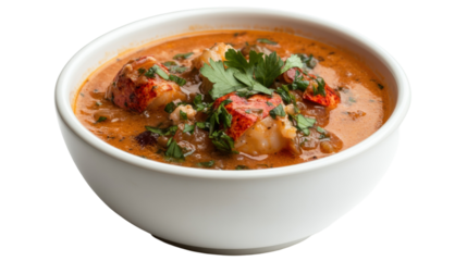 Gourmet lobster bisque with fresh parsley garnish for culinary blogs or menu design - transparent background png