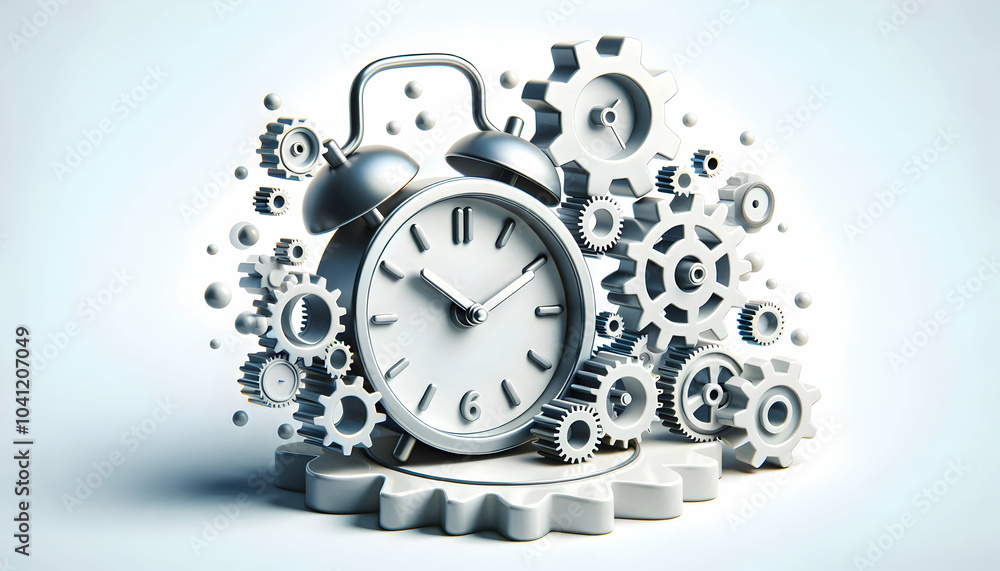 Poster 3d clock floating gears icon symbolizing time management innovation mechanical systems infographic p