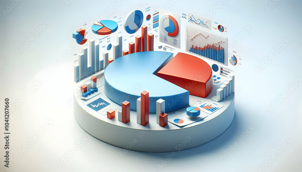 Aufkleber 3d floating pie chart business graph financial analysis market trends icon isolated white background